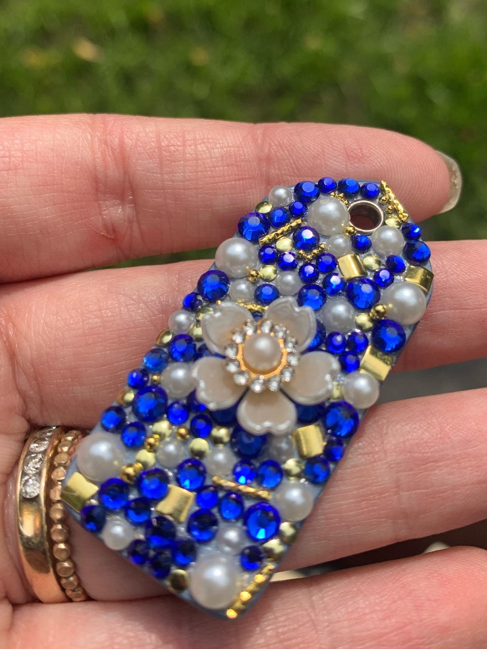 Coach Baby Blue 2” Hangtag with Blue Glass Rhinestones, Pearl and Gold accents - Picture 6 of 11